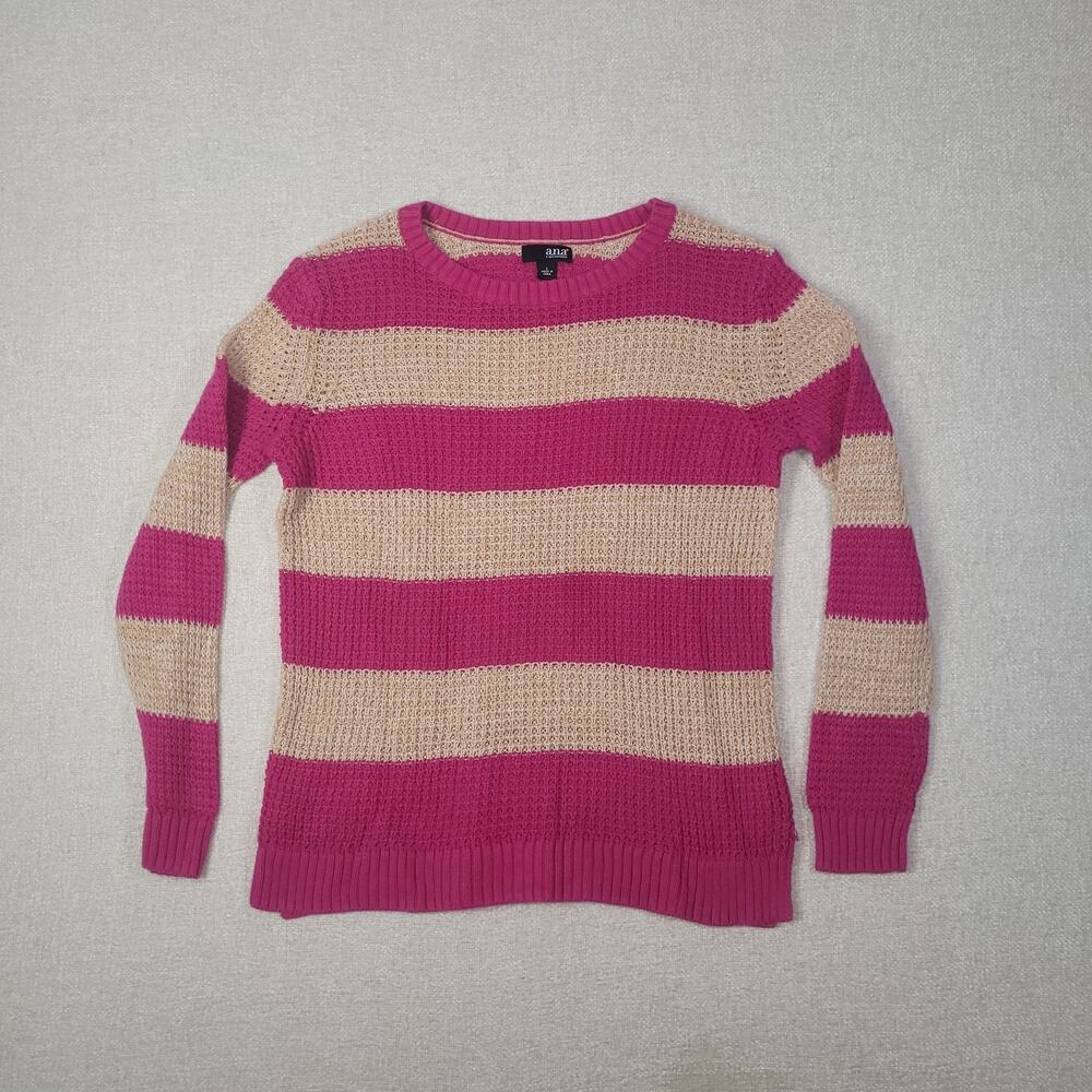 a.n.a Pink and Cream Wide-Strip Crewneck Sweater